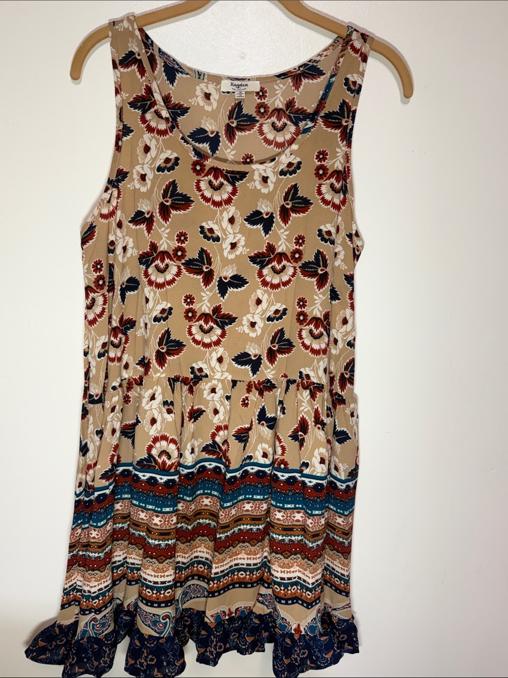 Hayden Floral Dress in Camel, Navy & Cream New W/0 tags size M